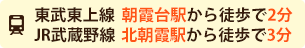 朝霞台駅から徒歩で2分・北朝霞駅から徒歩で3分